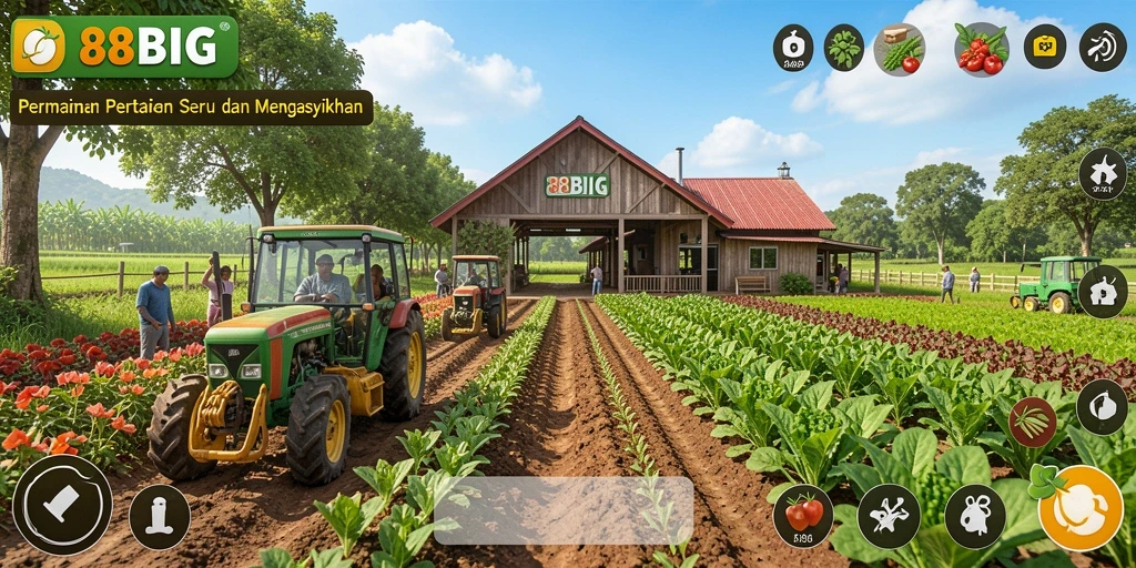 Screenshot gameplay 88BIG yang menampilkan aktivitas bertani yang seru.
