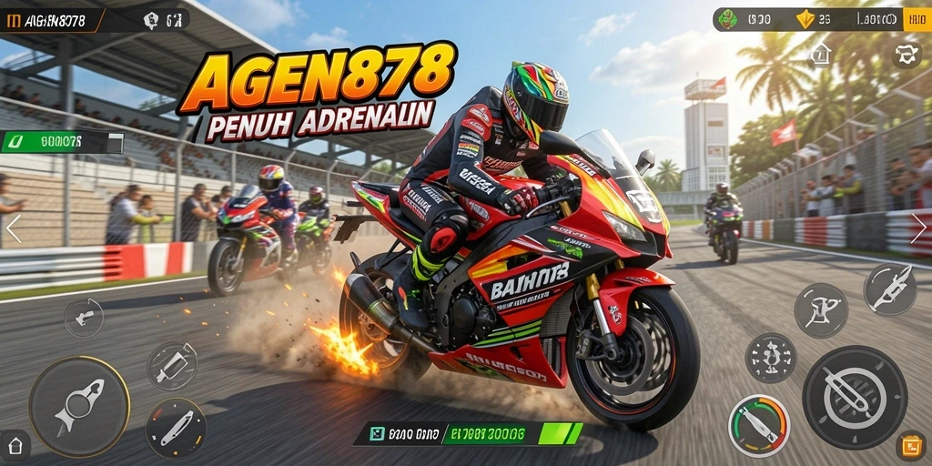 Tampilan gameplay AGEN878 yang mendebarkan di lintasan balap motor.