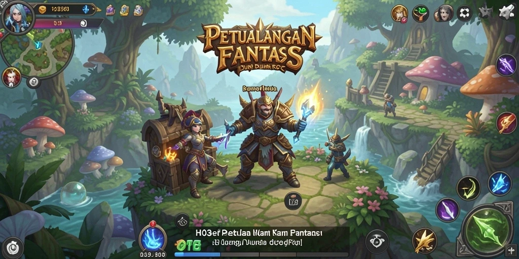 Screenshot H03 menampilkan karakter yang sedang bertarung di dunia RPG yang menakjubkan.