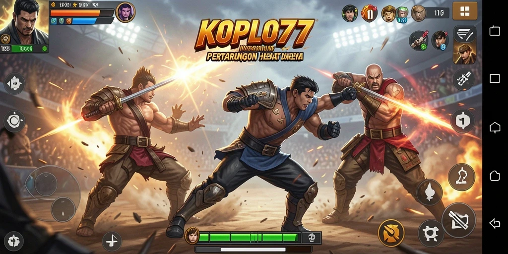 Tampilan aksi mendebarkan dalam KOPLO77 saat karakter bertarung.