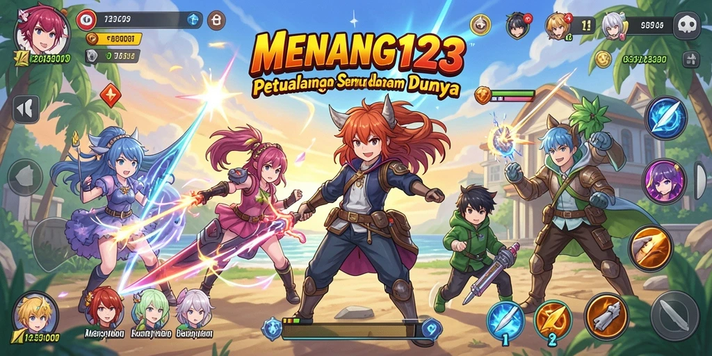 Tangkapan layar MENANG123 menunjukkan karakter anime yang beraksi dalam pertarungan seru.