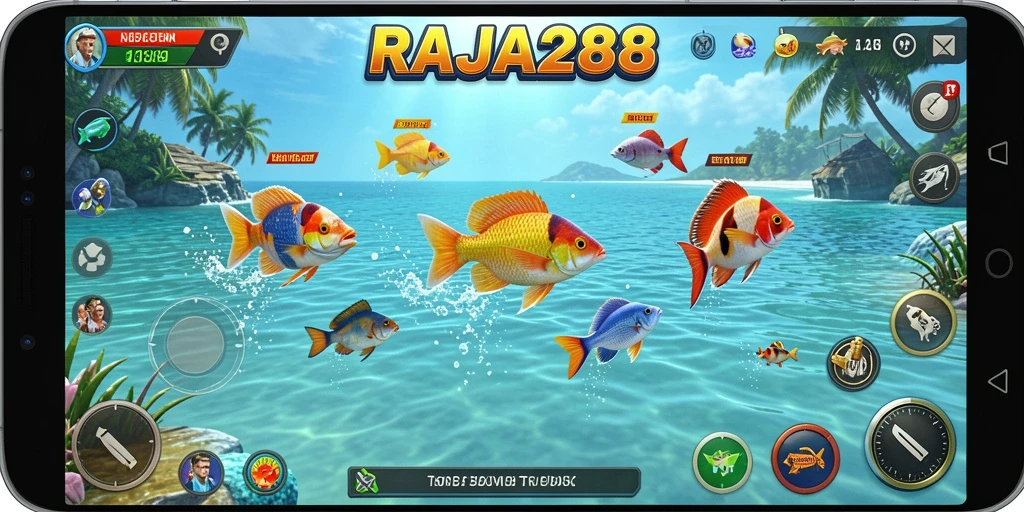 Tampilan screenshot RAJA288 menampilkan aksi menangkap ikan yang seru.