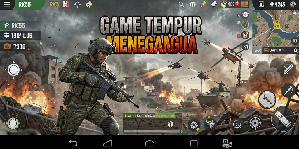 Screenshot utama RK55 menampilkan aksi tempur seru dalam gameplay TPS.