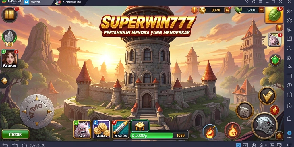Tangkapan layar utama SUPERWIN777 menampilkan gameplay Tower Defense yang mendebarkan.