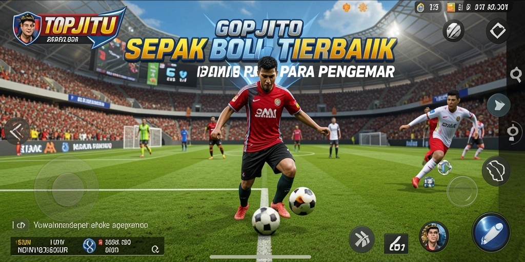 Tangkapan layar dari gameplay seru TOPJITU yang menggambarkan aksi sepak bola.