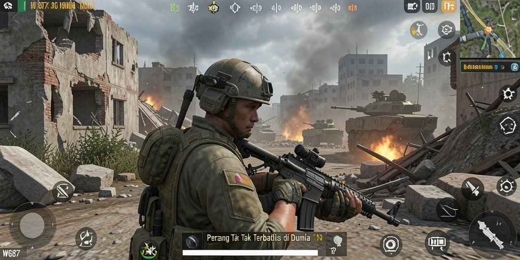 Tampilan utama gameplay WG87 menampilkan aksi tembak-menembak yang intens.