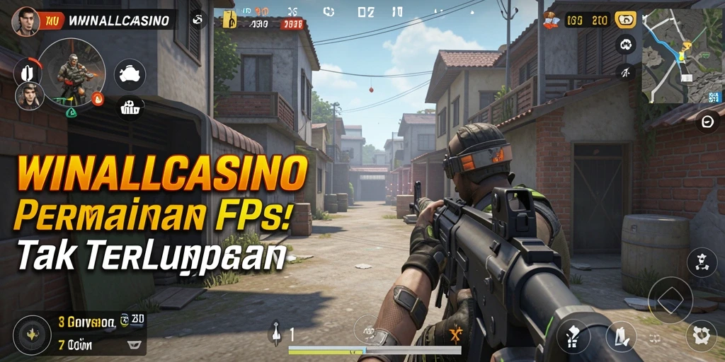 Tangkapan layar menunjukkan aksi mendebarkan WINALLCASINO dalam gameplay FPS.